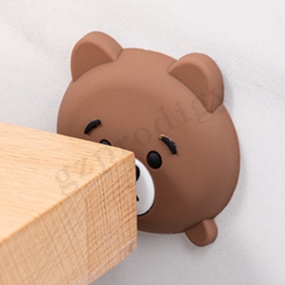 Fermaporta a parete adesivo morbido con cuneo per porta in plastica a forma di orso simpatico cartone animato